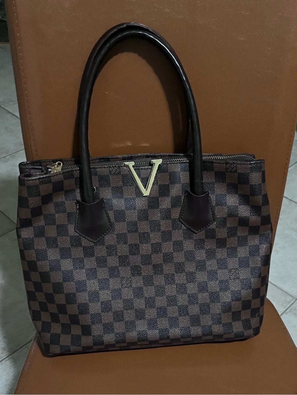 Brown checkered Monogram design bag 13x10❤️